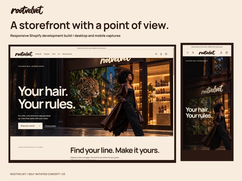 Rootvelvet case study board: The Shopify storefront